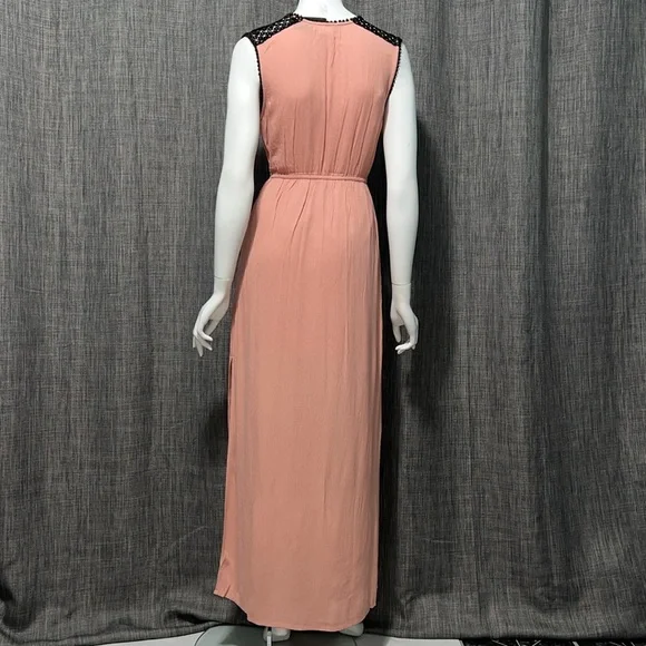 NWT Grayson Boho Pink Black Lace Shoulder Detail Maxi Dress Small - Picture 10 of 14